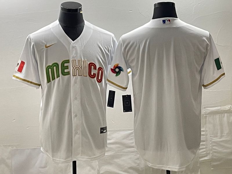 Men 2023 World Cub Mexico Blank White gold Nike MLB Jersey2->more jerseys->MLB Jersey